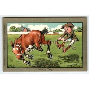 Steady Boy Horse Comical Fun Humor CW Faulkner Artist Signed Shepheard Germany